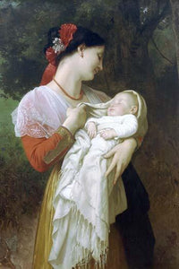 Maternal Admiration Poster Print by William Bouguereau showcasing maternal love and beauty.