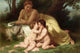 Young Woman Contemplates Two Embracing Infants Poster Print by William Bouguereau