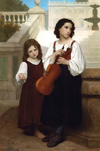 Violin in the Country Poster Print by William Bouguereau, vintage art reproduction.