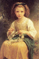 A Young Girl Makes a Garland Crown of Flowers fine art print by William Bouguereau.