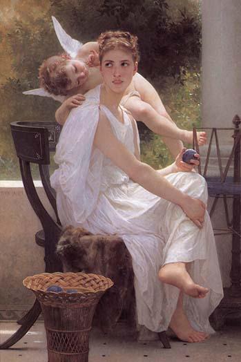 Work Interrupted Poster Print by William Bouguereau, vintage art reproduction