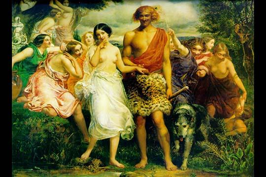 Cymon & Iphigenia Poster Print by John Everett Millais, depicting Cymon leading Iphigenia.