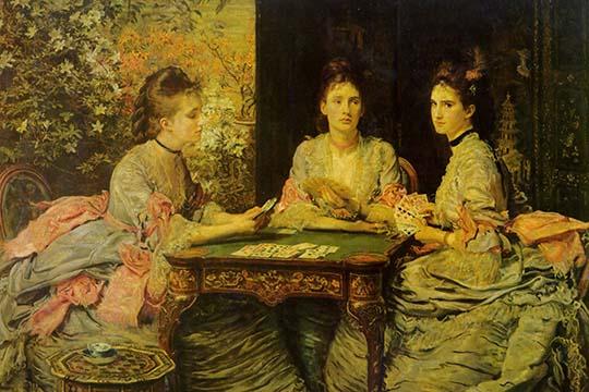 Hearts are Trumps Poster Print by John Everett Millais, vintage art reproduction.