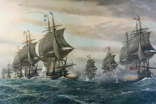 Battle of Virginia Capes Poster Print by V. Zveg showcasing naval history.