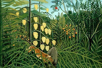 In a Tropical Forest; Tiger Attacks a Buffalo poster print by Henri Rousseau.
