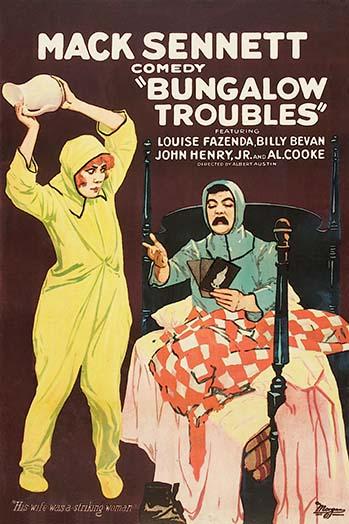 A comedic scene of a wife about to strike her husband with a pitcher, poster print by Mack Sennett.