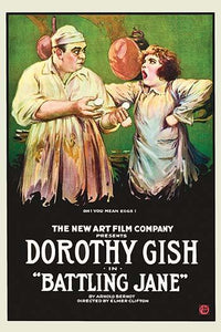 Humorous poster print of a chef holding eggs while a woman screams.