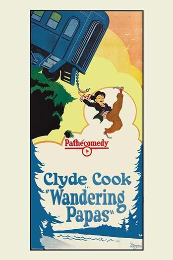 Cartoon character falling from train on cliffside poster print