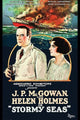 Ship Aflame Poster Print featuring man and woman in cartouche with binoculars.