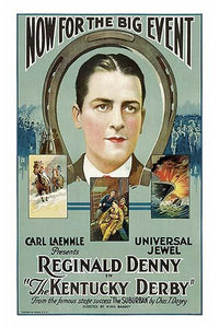 Handsome Man surrounded by horseshoe poster print featuring action scenes.
