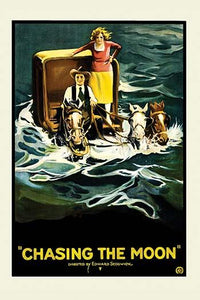 Troika of horses pulling a wagon through a river poster print