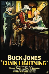Cowboy at Desk poster print depicting a cowboy holding a girl's hands with a man pulling a pistol.