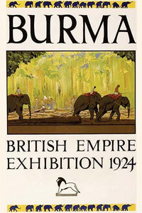 Burmese Elephants Working with Logs Poster Print showcasing elephants in nature.