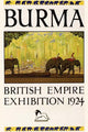 Burmese Elephants Working with Logs Poster Print showcasing elephants in nature.