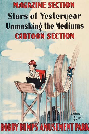 Cartoon Child on a Shooty Chute Poster Print showcasing a playful scene.