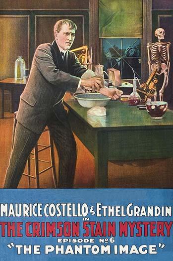 A man washing hands in a laboratory with a skeleton behind him poster print.