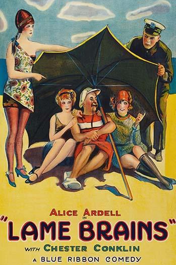Two Beach Beauties and an Older Man Under an Umbrella Poster Print