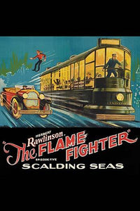 Firefighter jumps from trolley onto a speeding car poster print.