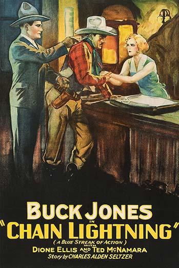 Cowboy holds weapon on hotel registration desk poster print.