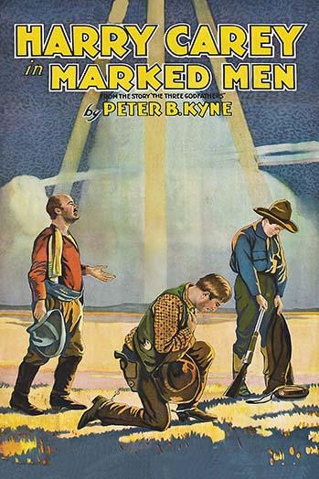 Three Cowboys Praying Poster Print under Sun Rays