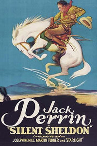 Cowboy star riding a high jumping white stallion poster print