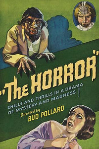 Vintage art print of a monster scaring a woman, high quality reproduction.