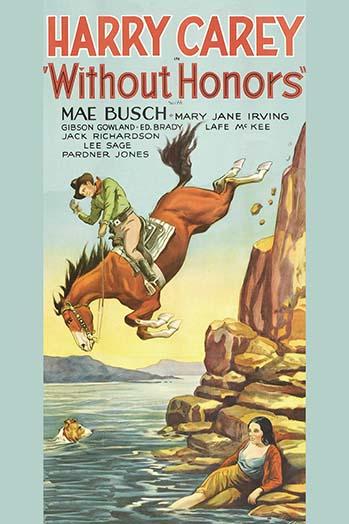 Cowboy on horse jumping off cliff into water poster print