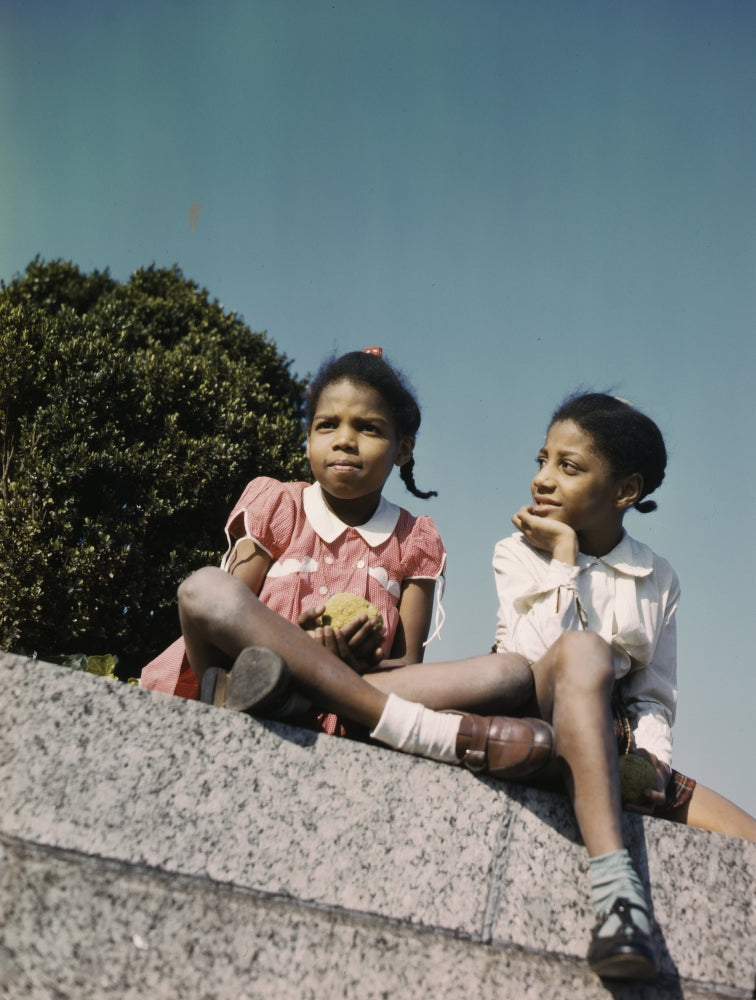 Two African American young girls playing in Washington Park poster print