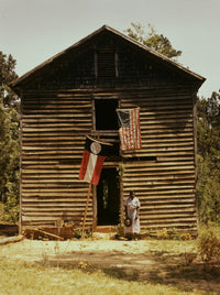 Poster print of African American woman with Georgia state and US flags.