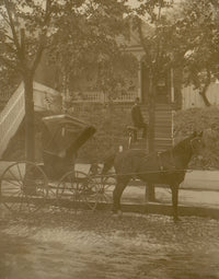African American doctor with leather bag standing on steps, vintage scene.