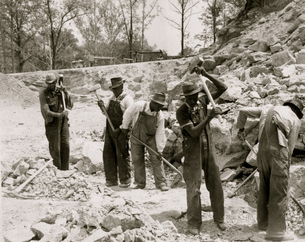 Prisoners Breaking Up Rocks Poster Print depicting historical labor scene