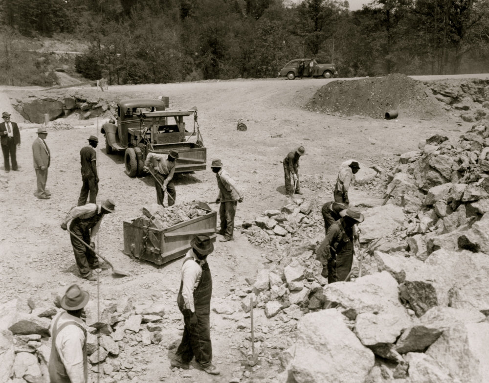Prisoners Breaking Up Rocks Poster Print showcasing hard labor scene
