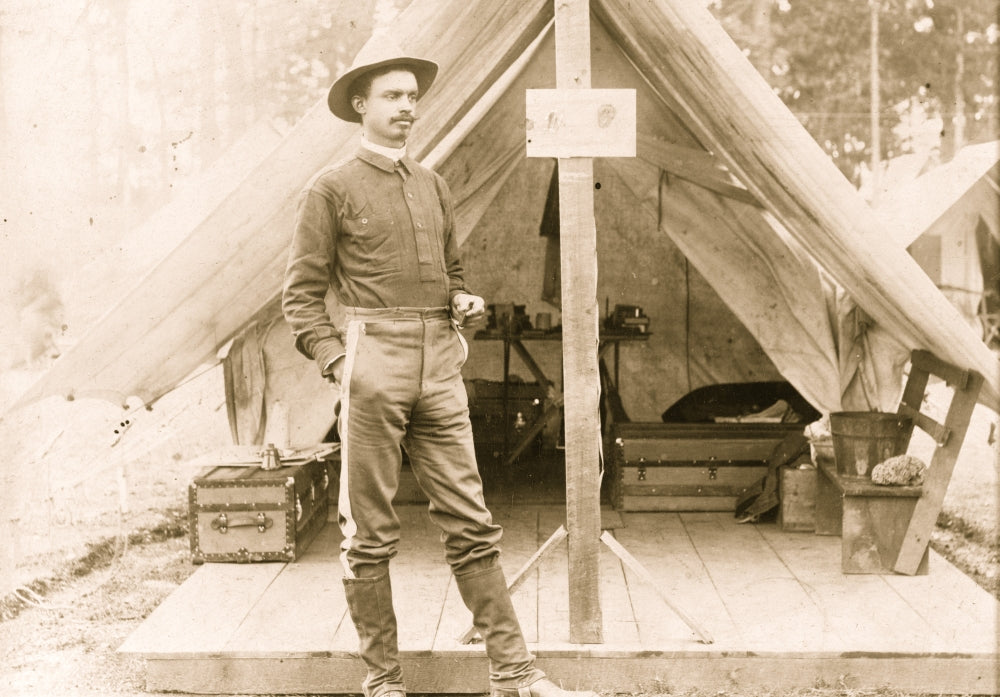 T.R. Clarke full-length portrait print from the Spanish-American War, standing in uniform.