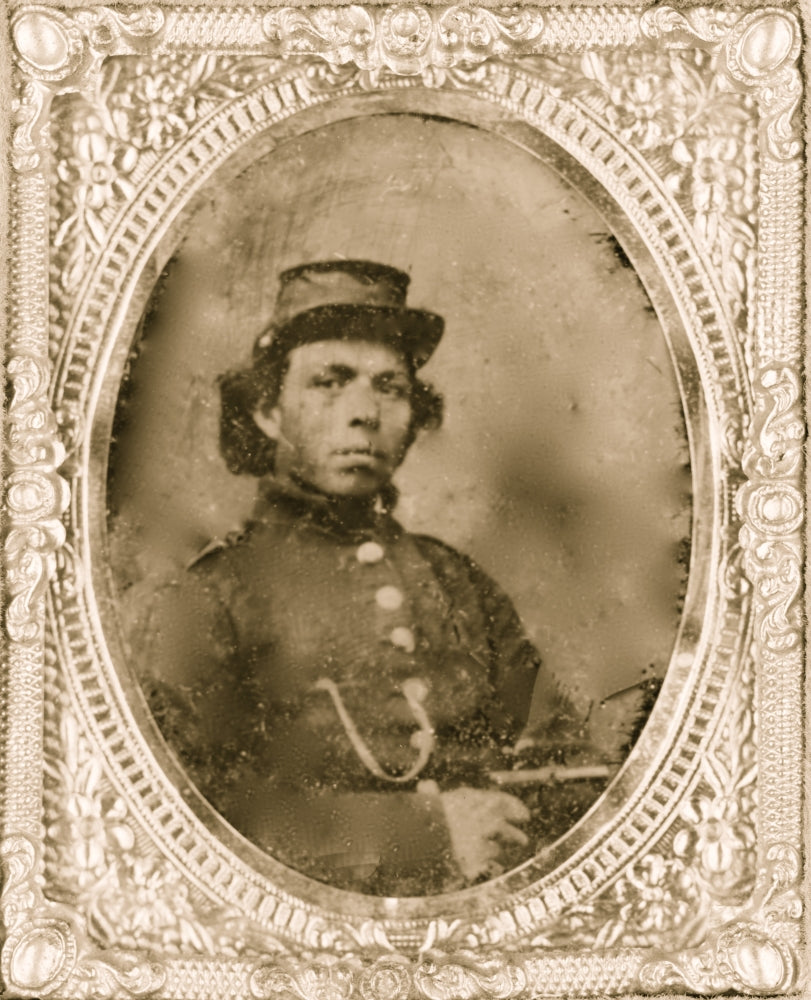 Black Soldier Seated with Pistol Poster Print, showcasing historical valor.