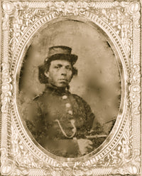 Black Soldier Seated with Pistol Poster Print, showcasing historical valor.