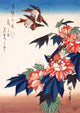Swallows & Kingfisher with Rose Mallows Poster Print by Hiroshige