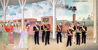 Arrival of the Emperor at Shinbashi Station Following a Victory Poster Print by Kiyochika