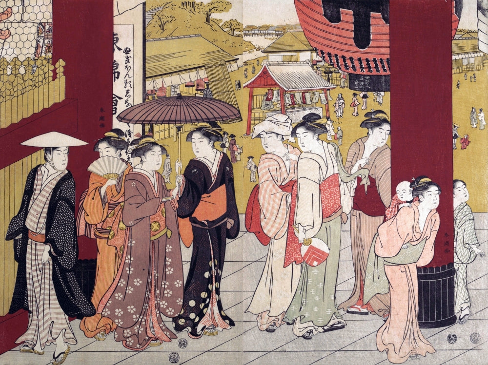 Women's Promenade Poster Print by Shuncho showcasing vibrant colors and elegant figures.