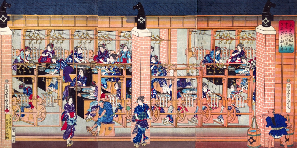 Imported Silk Reeling Machine Poster Print by Yoshitora showcasing traditional Japanese craftsmanship.