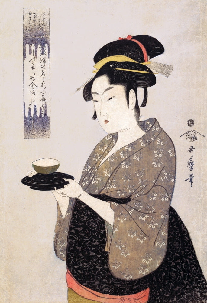 Teahouse Waitress Poster Print by Utamaro showcasing traditional Japanese culture artwork.