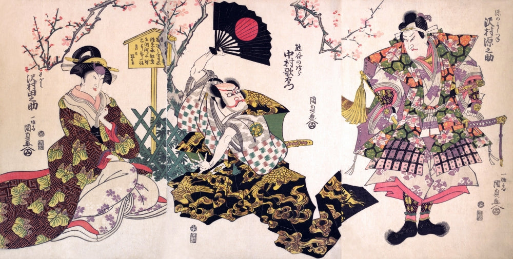 Kabuki Scene Poster Print by Kunisada showcasing vibrant traditional Japanese art