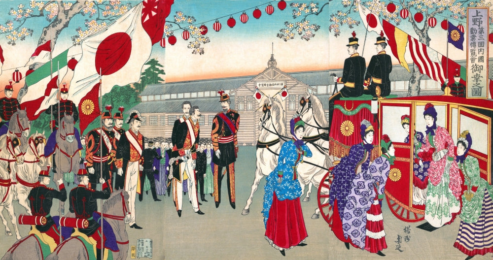 Visit of the Empress to the Third National Industrial Exhibition Poster Print by Chikanobu
