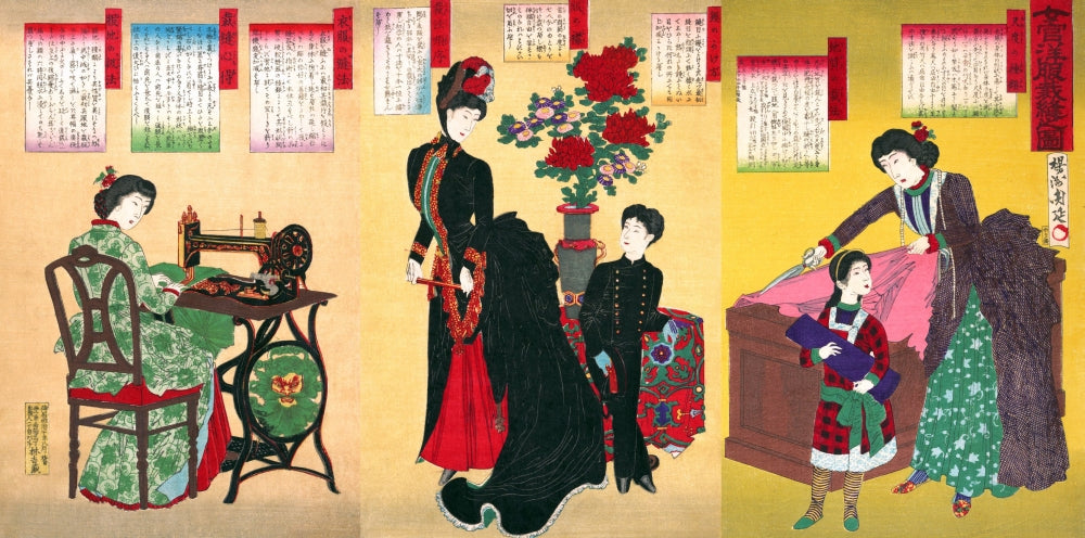 Court Ladies Sewing Western Dress Poster Print by Chikanobu