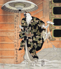 Actor Holding an Umbrella Slaying a Chicken Poster Print by Kunisada
