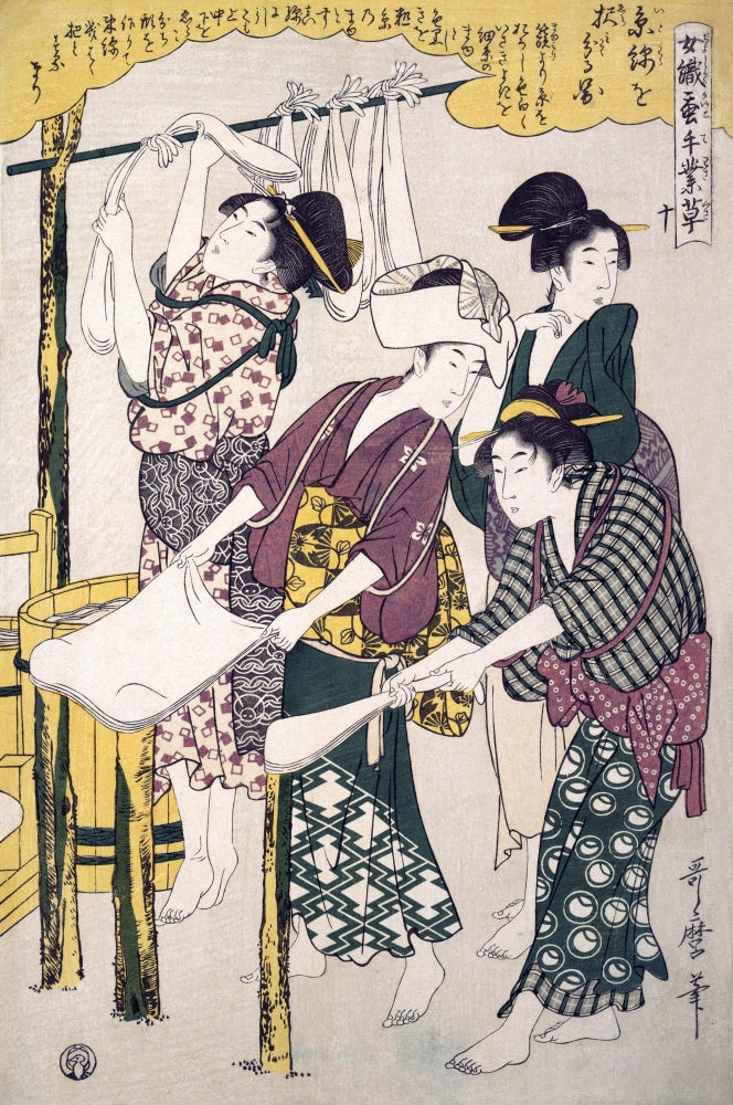 Making of Silk Floss Poster Print by Utamaro, traditional silk production artwork.