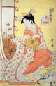 Beauty with a Fan Poster Print by Eishi showcasing traditional Japanese art.