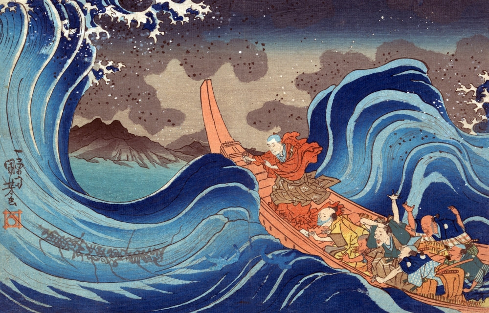 Life of Nichiren: A Vision of Prayer on the Waves Poster Print by Kuniyoshi