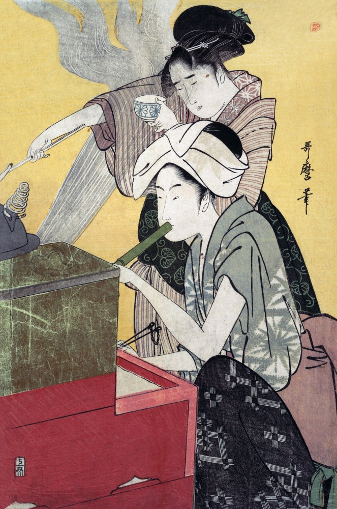 Cooking in the Kitchen Poster Print by Utamaro, vibrant culinary artwork.