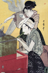 Cooking in the Kitchen Poster Print by Utamaro, vibrant culinary artwork.