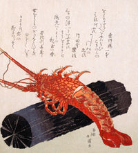 Lobster on a Log Poster Print by Hokkei showcasing vibrant colors and details.